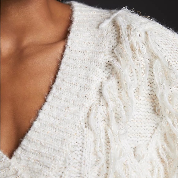 By Anthropologie Fringed Pullover Sweater, XXS petite - Picture 10 of 10